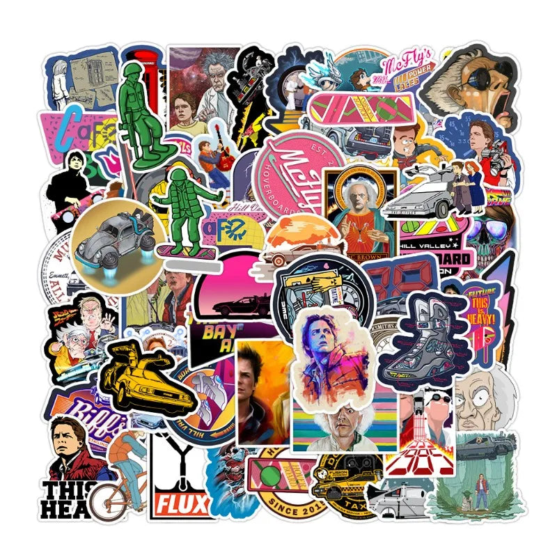 56pcs Flight To The Future Cartoon Stickers for Luggage, Phone, Car, Laptop, Scooter, Refrigerator Decoration (Online Order Only)