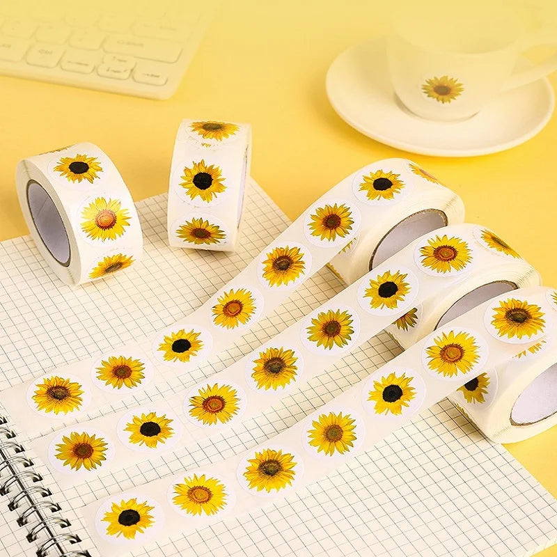 100-500PCS Sunflowers Stickers Packaging Stickers Roll Home Made Small Lables for Kids Pack Rolling Stickers Photocard Decor (ONLINE ORDER ONLY)