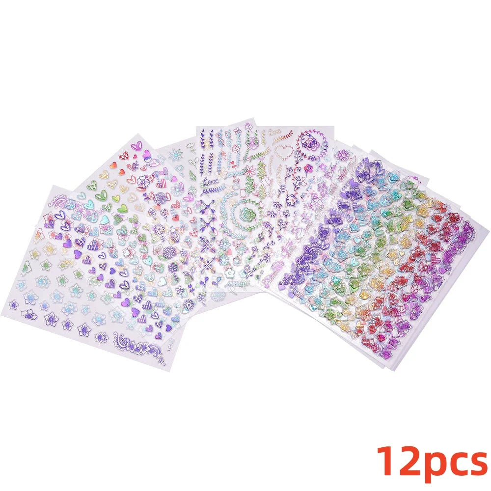 12PCS White Flowers Leaves 3D Nail Stickers Star/Moon/Sun Nail Art Decoration Decals Geometric Flower Stickers Nail Art Supplies (ONLINE ORDER ONLY)