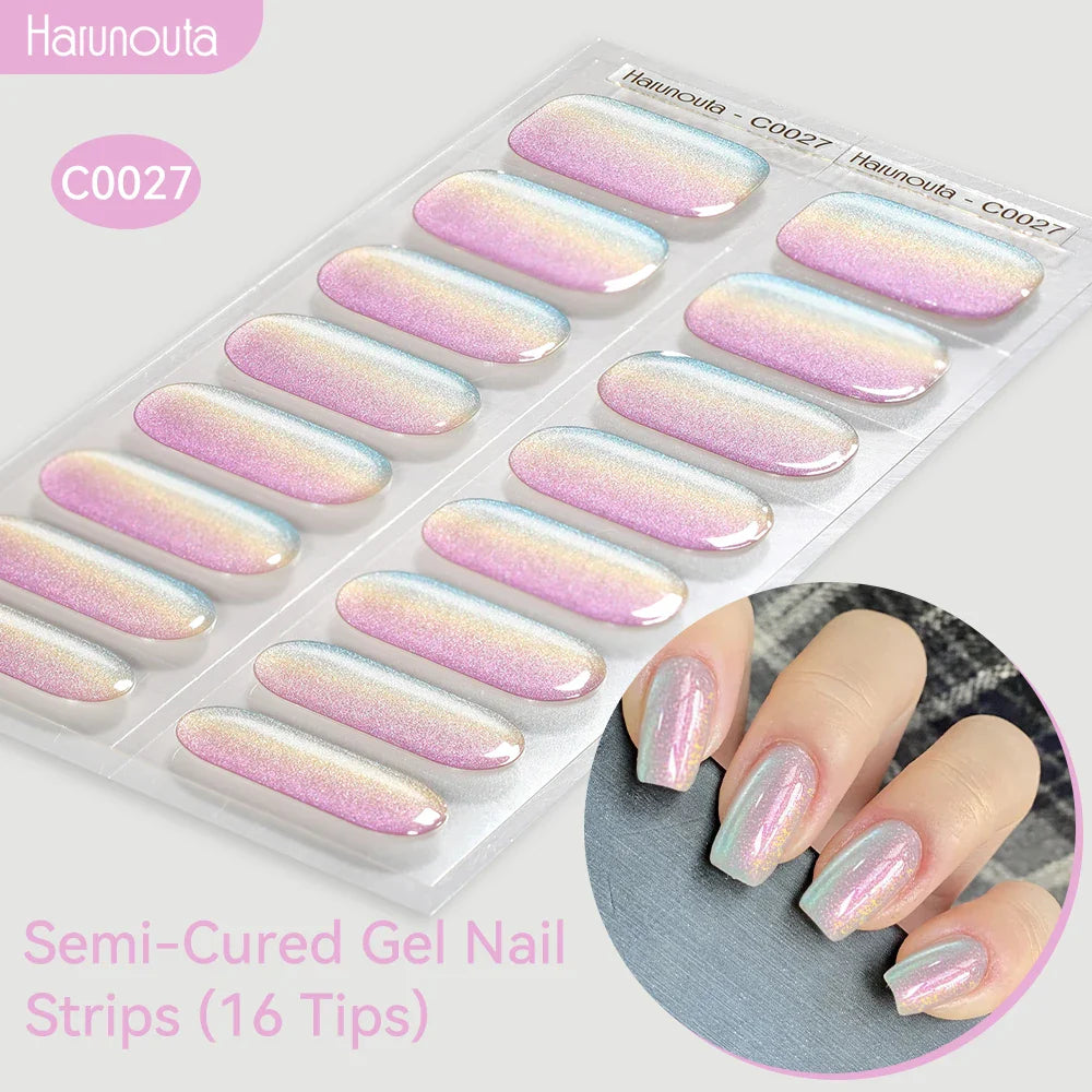 Harunouta Gradient Auroras Semi Cured Gel Nail Strips Sparkly Shinning Gel Polish Stickers for Nails Work with UV LED Nail Lamps (Online Order Only)