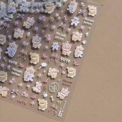 Spring Dog Bear Toy Rose Flower Floral Print Letter Bone Butterfly Cat Puppy Relief Adhesive Nail Art Stickers Manicure Decals (Online Order Only)
