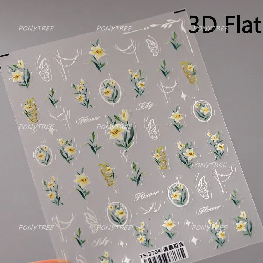 Spotless Lily Lilium Flowers Moon Pearl Crown Lily-white Pearl Necklace Pendant Self Adhesive Nail Art Stickers Manicure Decals (Online Order Only)