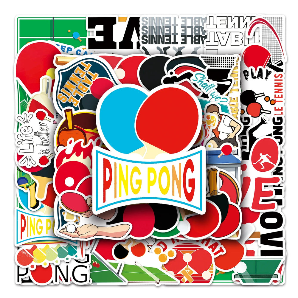 50Pcs Cartoon Table Tennis Waterproof Vinyl Stickers (ONLINE ORDER ONLY)