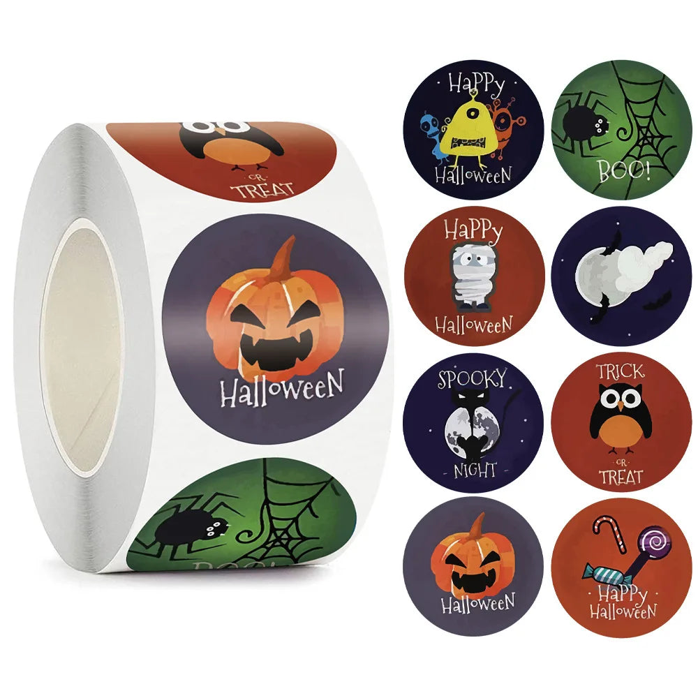100-500pcs Halloween Sticker Ghost Labels Gift Candy Bags Seal Stickers Halloween DIY Package Paper Sticker Party Decoration (Online Order Only)