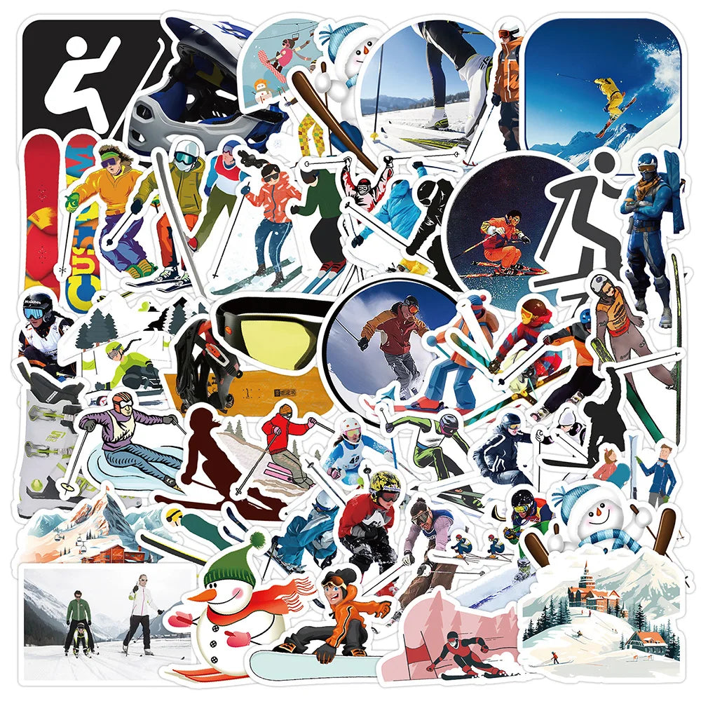 Skiing Stickers 10/30/50pcs Winter Sports Decals Waterproof for Skateboard Phone Laptop Luggage Bike (ONLINE ORDER ONLY)