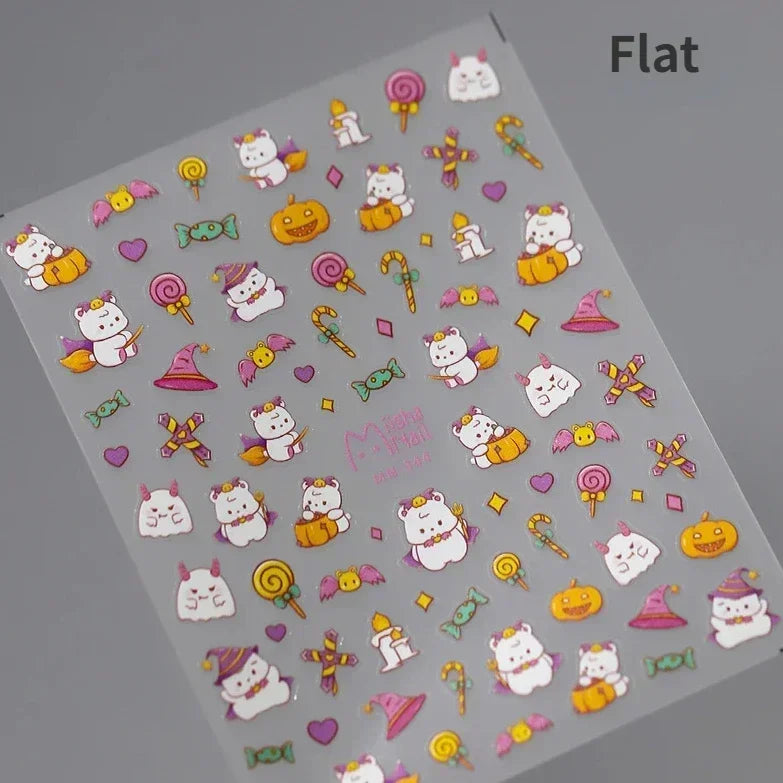 Gothic Dark Spider Butterfly Cross Flame Wings Halloween Horror Rose Flower Rabbit Pumpkin Bear Nail Art Stickers Manicure Decal (ONLINE ORDER ONLY)