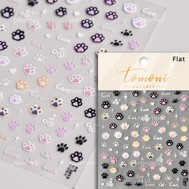 Lovely Cartoon Halo Dyeing Cat Bowkbot Paw Kitten Star Love Charming Self Adhesive Nail Art Sticker Cute Animals Manicure Decal (ONLINE ORDER ONLY)