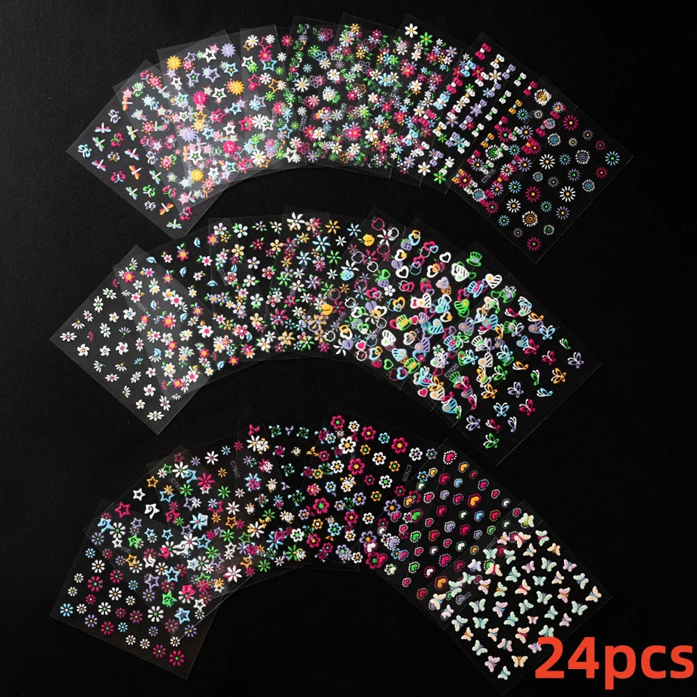 30Sheet 3D Glitter Christmas Nail Art Stickers Santa Claus Snowflake Elk Christmas Tree Design Nail Decals Cartoon Nail Supplies (Online Order Only)