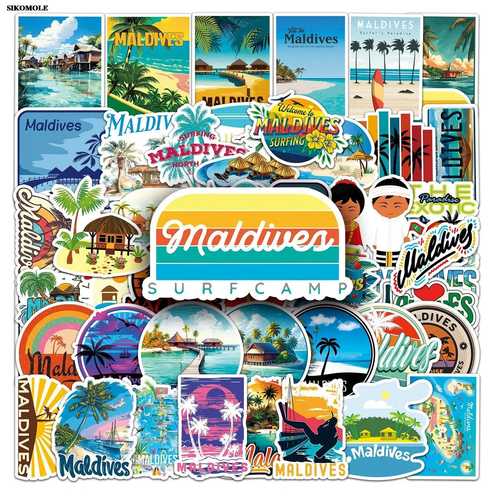 Cartoon Maldives Stickers Pack for Laptop Luggage Notebook Decals (ONLINE ORDER ONLY)