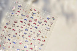 Cream Wind Cat Rabbit Kitten Bunny Bowknot Flower Butterfly Cake Cherry Tulip 5D Self Adhesive Nail Art Stickers Manicure Decals (Online Order Only)