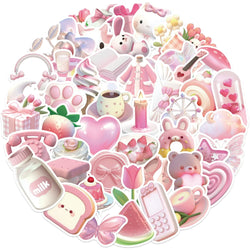 50PCS Kawaii Pink Love PVC Sticker Aesthetic Korean Stationery Decoration Scrapbooking School Supplies for Kids (ONLINE ORDER ONLY)