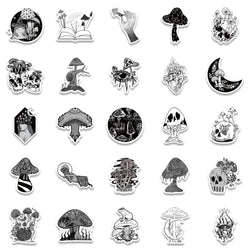 10/50pcs Funny Anime Psychedelic Mushroom Sticker Cute Black and White Magic Plant Stickers Phone Laptop Stickers Decals (ONLINE ORDER ONLY)