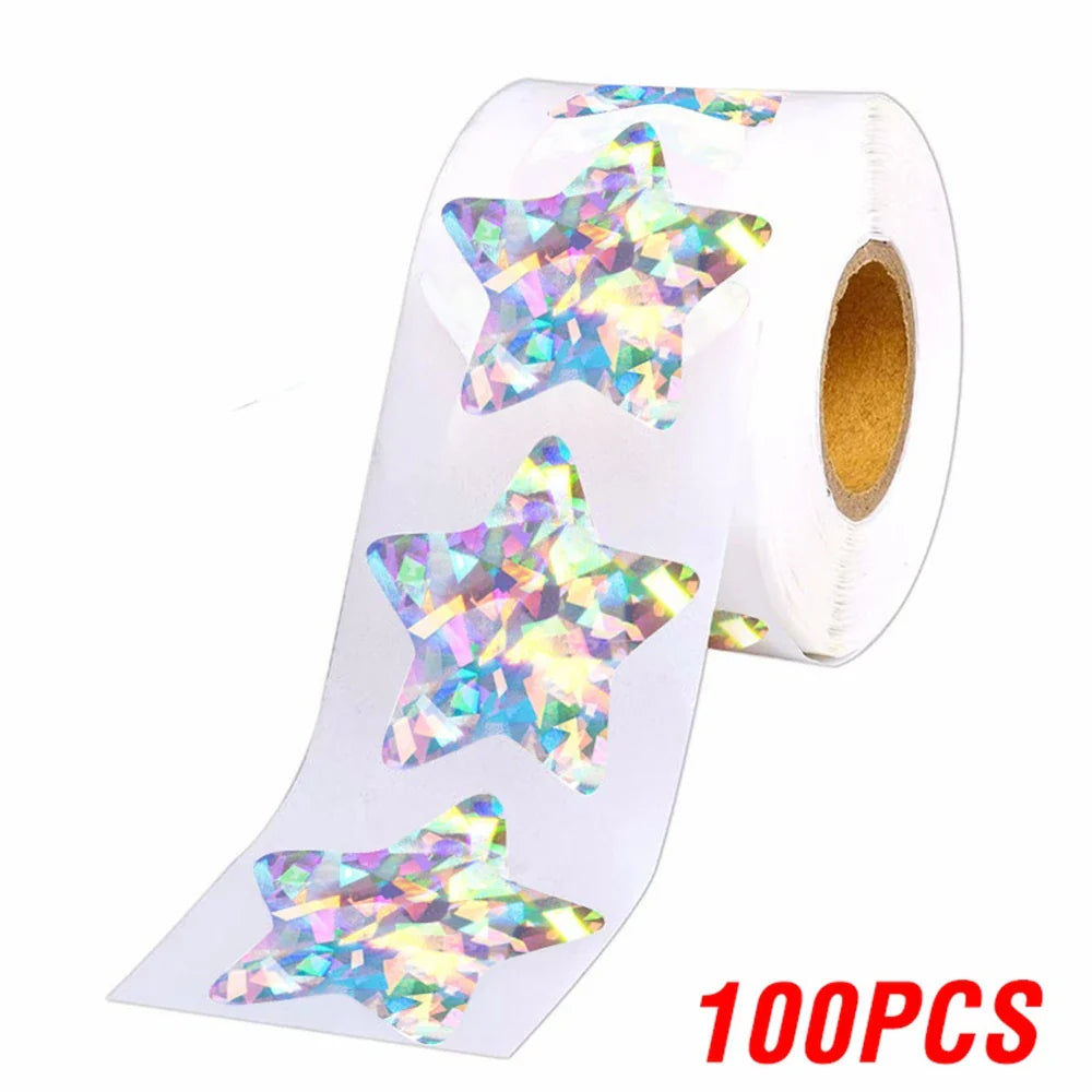 100-500pcs Holographic Silver Star Stickers For Kids Reward 1inch Foil Star Stickers Labels For Wall Crafts Classroom Supplies (ONLINE ORDER ONLY)