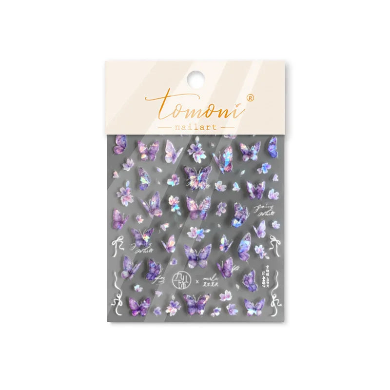 Delicate Tender Purple Butterfly Seal Pattern Insect Shiny Golden Stroke Nail Art Decoration Sticker Dressy Laser Manicure Decal (ONLINE ORDER ONLY)