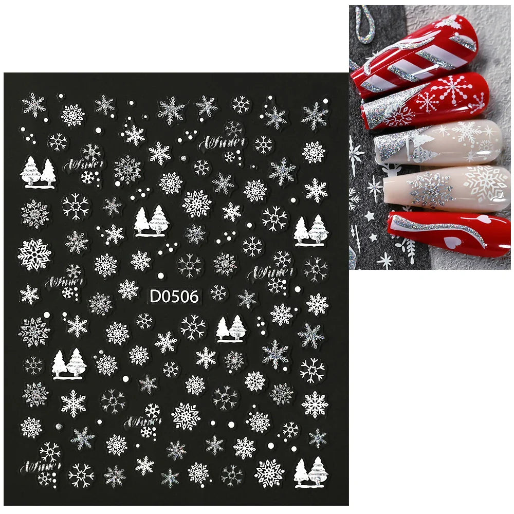 1pc Christmas Nail Sticker 3D Gold Glitter Snowflake Elk Penguin Bells Design Adhesive Nail Slider Decals Winter Manicure Decor* (Online Order Only)