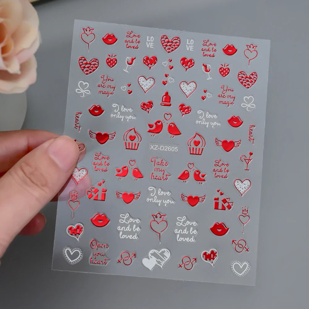 1pc Bohemian Valentine Nail Stickers 3D Self-Adhesive Fantasy Nail Art Glitter Sun, Heart, Lock, Star & Moon Designs Nail Decals (ONLINE ORDER ONLY)