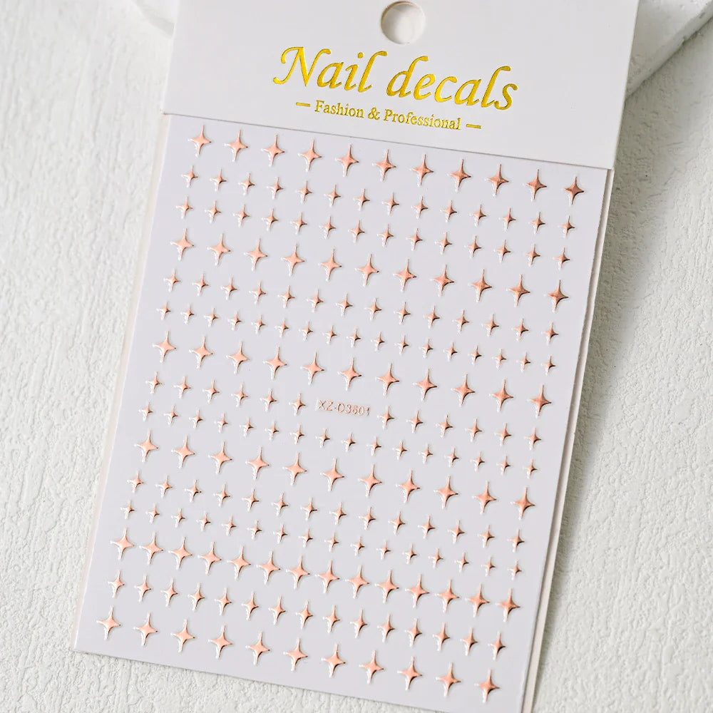 1Sheet Laser Star Nail Stickers 3D Metallic Mirror Gold/Silver Irregular Star Manicure Decals Y2K Self Adhesive Nails Decoration (ONLINE ORDER ONLY)