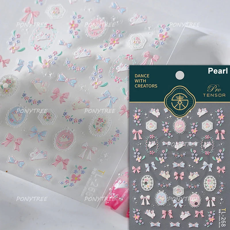 Graffiti Rabbit Dog Bunny Milk Strawberry Jewel Candy Knife Envelope Soft Relief Adhesive Nail Art Stickers Cute Manicure Decals (Online Order Only)