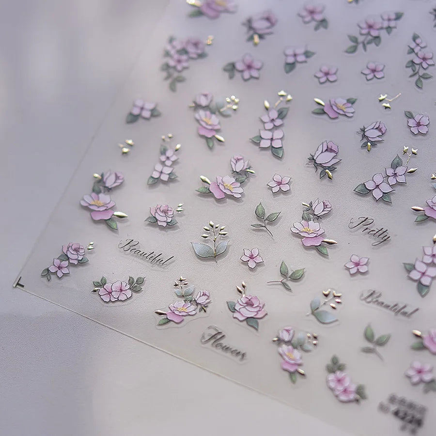 Pink Hot Stamping Flower Charm Peach Blossom Canglan Clover Daisy Pearl Self Adhesive Nail Art Decoration Sticker Manicure Decal (ONLINE ORDER ONLY)