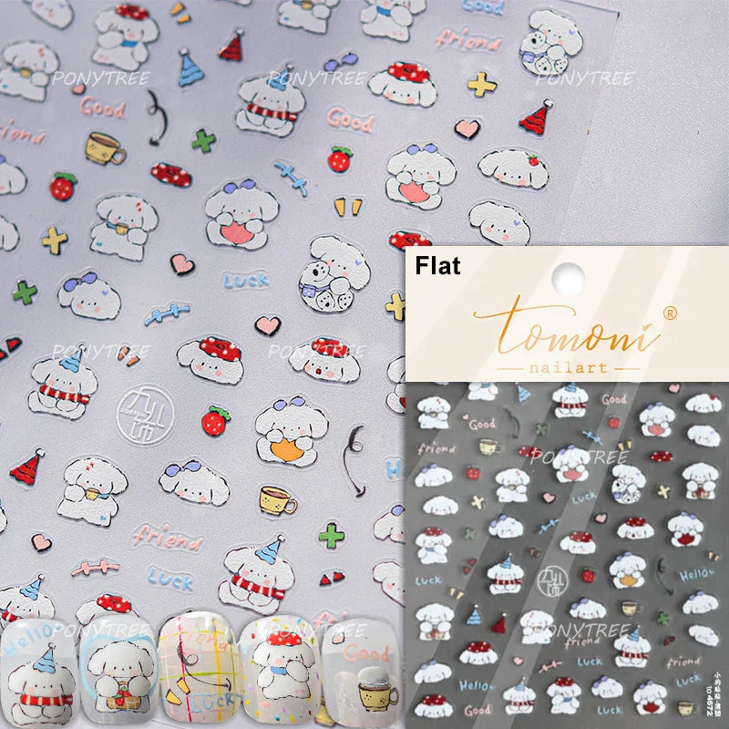 Cute Apple Fruit Dog Puppy Cat Kitten Adhesive Nail Art Sticker Charming Delicate Rhinestone Shiny Manicure Decals Nail Supplies (ONLINE ORDER ONLY)