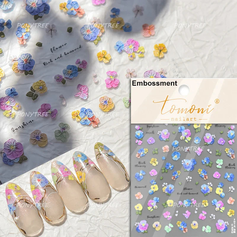 Gold Foil Dried Flowers Leaf Floral Print Daisy Rose Flower Peach Blossom Adhesive Nail Art Decoration Sticker Manicure Decals (ONLINE ORDER ONLY)