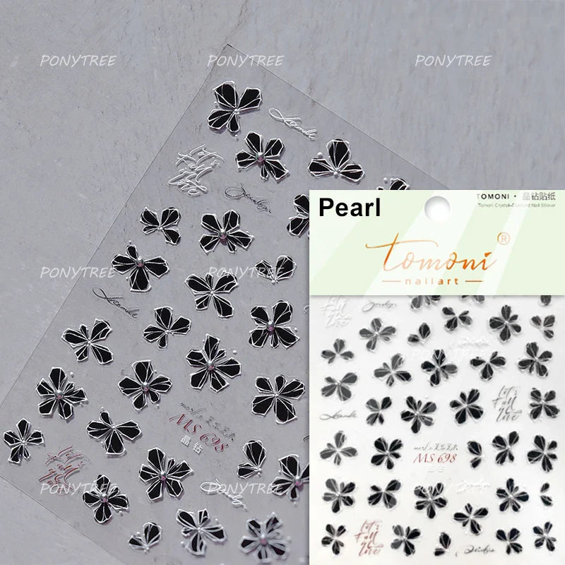 Delicate Chic White Flower Jelly Green Leaves Red Fruits Lily Gardenia Self Adhesive Nail Art Stickers Rhinestone Manicure Decal (Online Order Only)