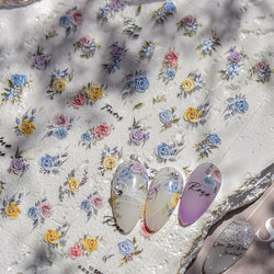 Watercolor Style Colourful Rose Flower Embossment Romantic Garden 5D Self Adhesive Nail Art Decoration Stickers Manicure Decals (ONLINE ORDER ONLY)