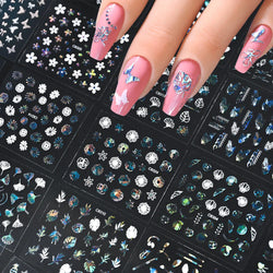 30Pcs Laser Silver/White Flowers Hearts Nail Sticker Star/Moon Mixed Shapes Design Self-adhesive Sticker Acrylic Manicure Access (Online Order Only)