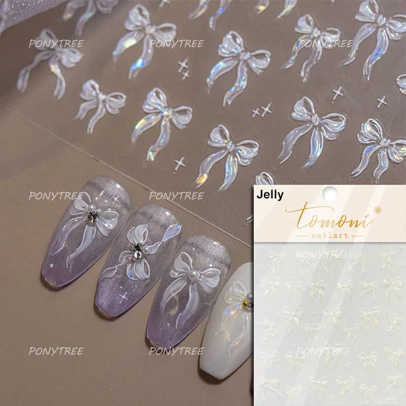 Retro Blue Bowknot Butterfly Love Heart Pendent Hot Stamping Gold Silver Adhesive Nail Art Stickers Manicure Decals Wholesale (Online Order Only)