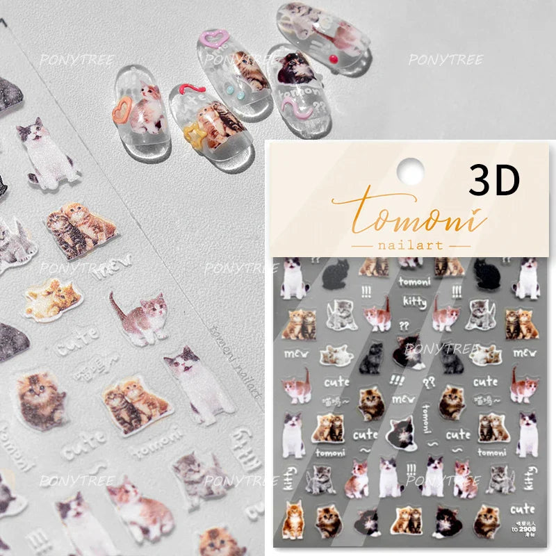 Lovely Cartoon Halo Dyeing Cat Bowkbot Paw Kitten Star Love Charming Self Adhesive Nail Art Sticker Cute Animals Manicure Decal (ONLINE ORDER ONLY)