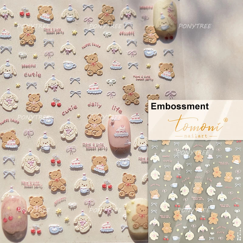Cute Apple Fruit Dog Puppy Cat Kitten Adhesive Nail Art Sticker Charming Delicate Rhinestone Shiny Manicure Decals Nail Supplies (ONLINE ORDER ONLY)