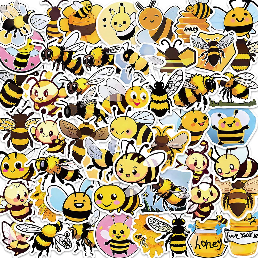 Cartoon Bee Stickers Waterproof Decals for Skateboard, Phone, Bike, Fridge, Suitcase - 10/30/50PCS (Online Order Only)