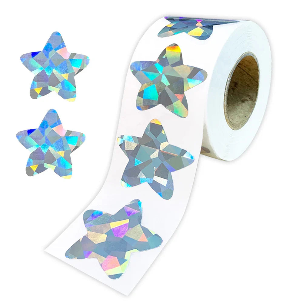 100-500pcs Holographic Golden Star Stickers For Kids Reward Foil Star Stickers Labels For Wall Crafts Classroom Supplies 1inch (ONLINE ORDER ONLY)