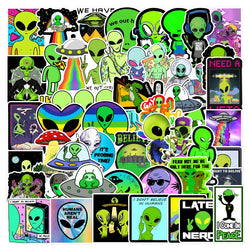 Cartoon Alien ET Stickers for Luggage, Water Bottle, Phone, Laptop, Guitar, Scrapbook, Helmet, Car, Wall Decal - 10/25/50pcs (ONLINE ORDER ONLY)