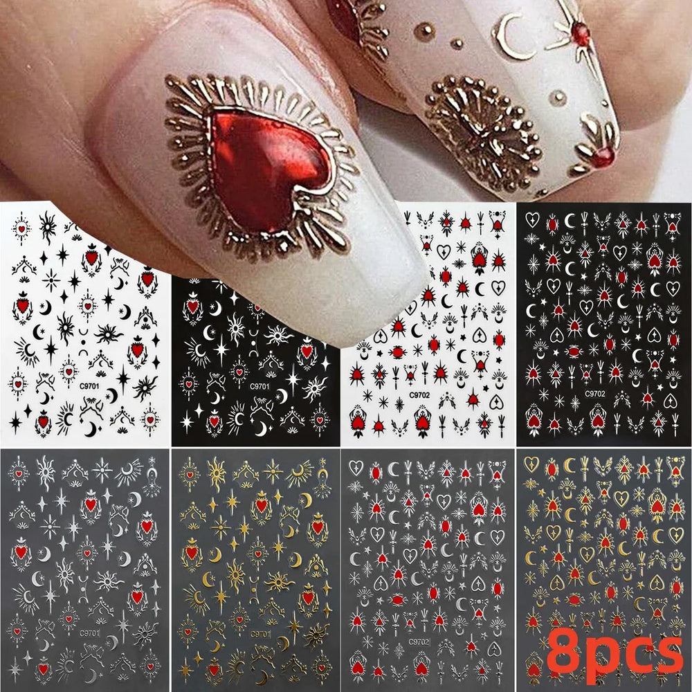 5/8Pcs 3D Hawaiian Flowers Nail Art Stickers Summer Decors with Tropical Leaves Slider Vibrant Pink & White Flowers for Parties* (ONLINE ORDER ONLY)
