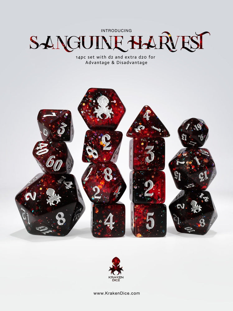 Sanguine Harvest 14pc - Limited Run - Silver Ink Dice Set (ONLINE ORDER ONLY)