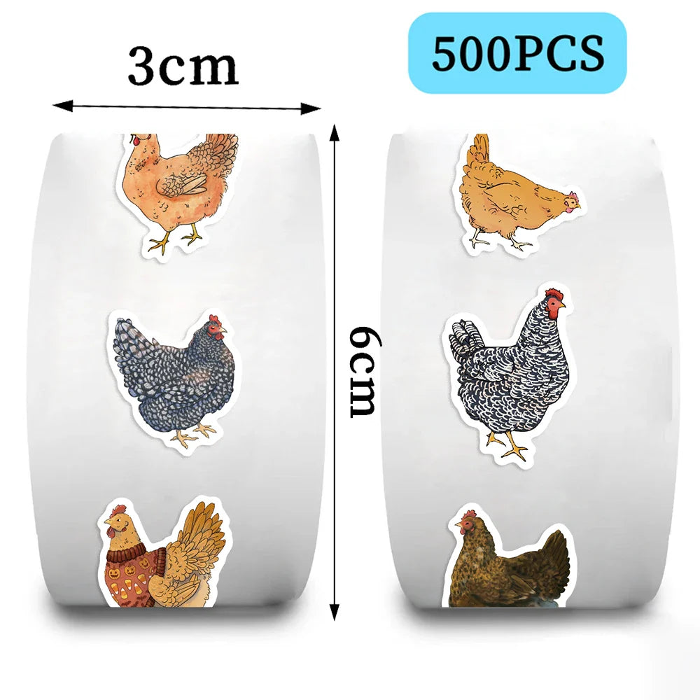 500PCS Chicken Hen Rooster Waterproof Roll Stickers for Water Bottles Bicycle Laptop Refrigerator Luggage Computer (ONLINE ORDER ONLY)