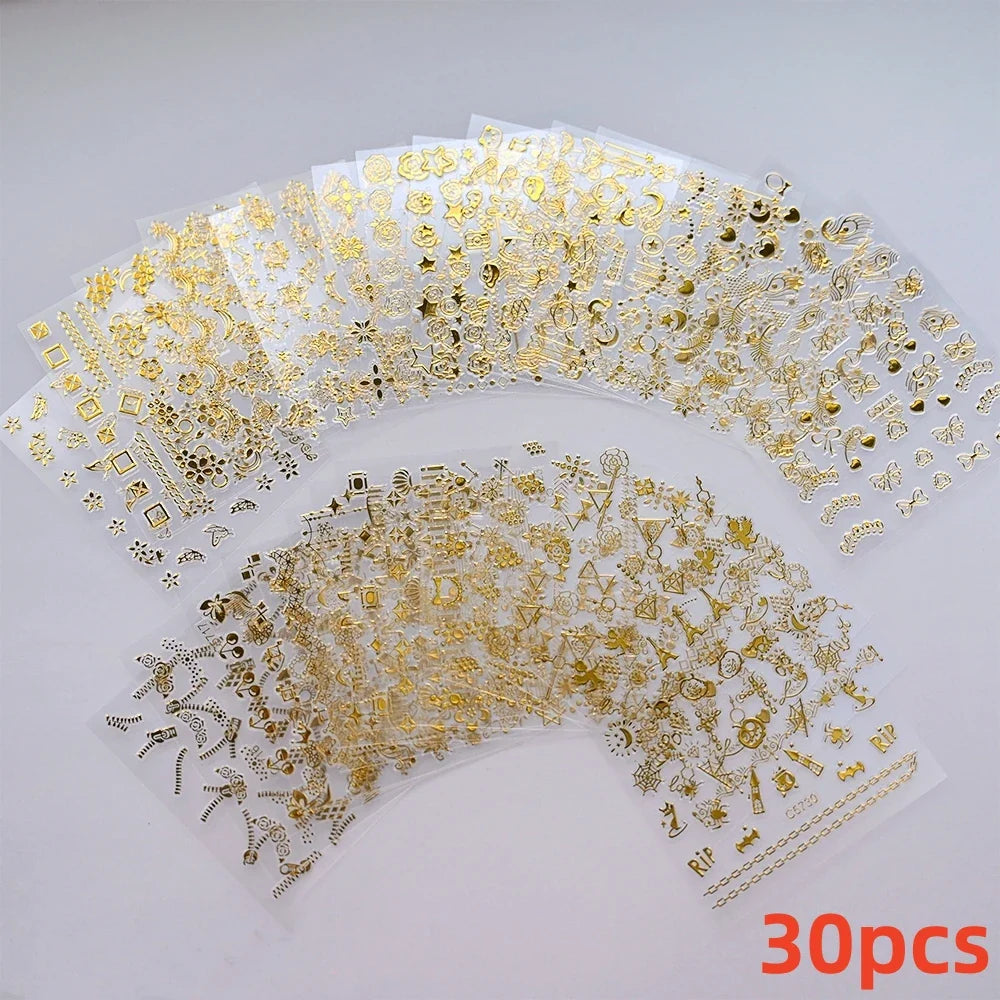 30Sheet 3D Glitter Christmas Nail Art Stickers Santa Claus Snowflake Elk Christmas Tree Design Nail Decals Cartoon Nail Supplies (Online Order Only)