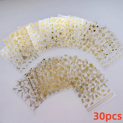 30Sheet 3D Glitter Christmas Nail Art Stickers Santa Claus Snowflake Elk Christmas Tree Design Nail Decals Cartoon Nail Supplies (Online Order Only)