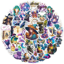 10/30/50pcs Cool Gothic Magic Witch Aesthetic Stickers Horror Goth Decorative Graffiti Luggage Car Wall Sticker Decals Kid Toy (ONLINE ORDER ONLY)