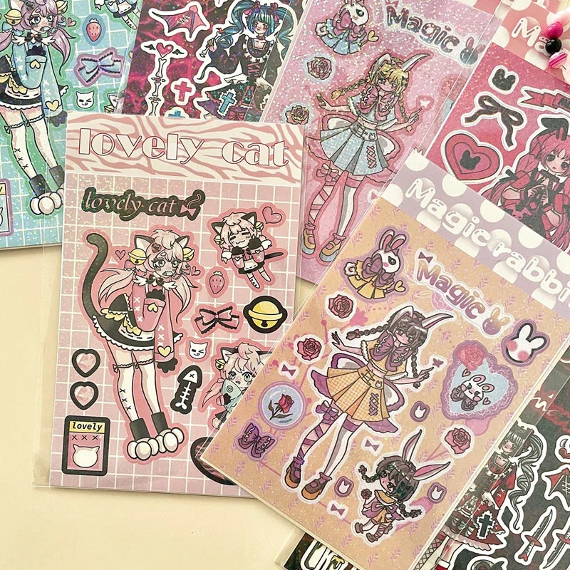 New Ins Cute Devil Bunny Girl Stickers Diary Scrapbooking DIY Album Decoration Sticker Aesthetic Personalized Kawaii Stationery (ONLINE ORDER ONLY)