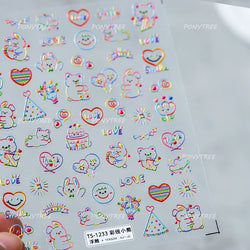 Flower Star Sun Grid Line Interesting Graffiti Tulip Cherry Apple Fruit Dot Painting Adhesive Nail Art Stickers Manicure Decals (ONLINE ORDER ONLY)