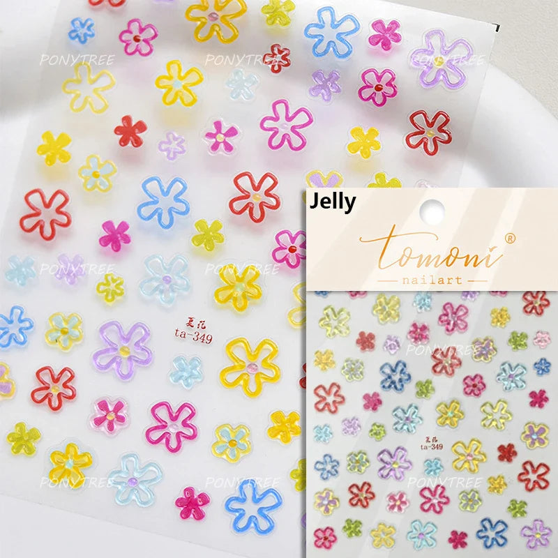 Delicate Chic White Flower Jelly Green Leaves Red Fruits Lily Gardenia Self Adhesive Nail Art Stickers Rhinestone Manicure Decal (Online Order Only)
