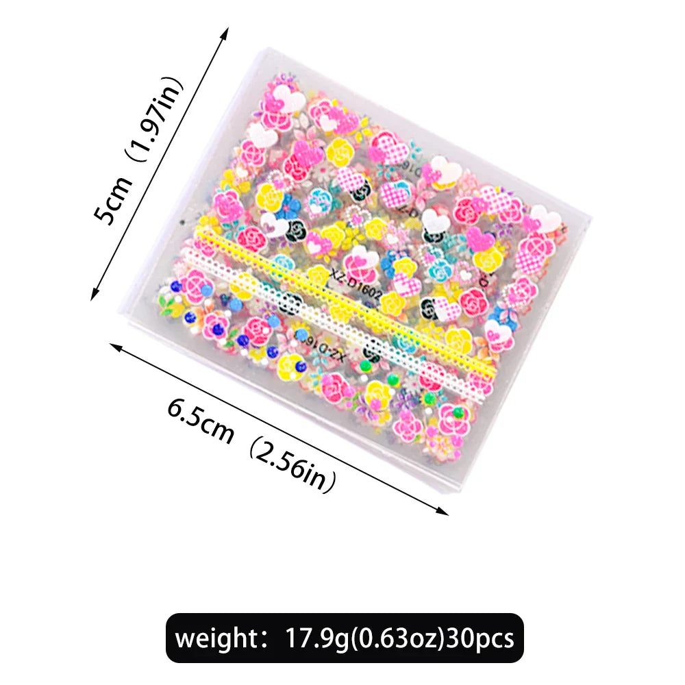 30pcs 3D Flowers Design Nail Art Stickers Colorful Floral Bow Tie Heart Butterfly Design Nail Decals Spring Summer Nail Supplies (Online Order Only)