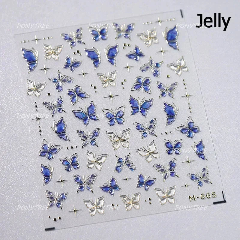 Green Blue Glass Butterfly Lily Flowers Star Line Water Droplet Charming Shiny Self Adhesive Nail Art Stickers Manicure Decals (ONLINE ORDER ONLY)