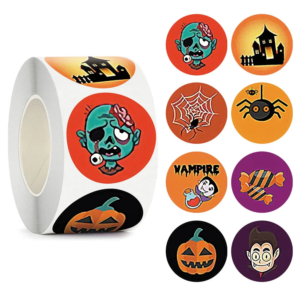 500pcs/roll Halloween Sticker Ghost Labels Gift Candy Bags Seal Stickers Halloween DIY Package Paper Sticker Party Decoration (Online Order Only)