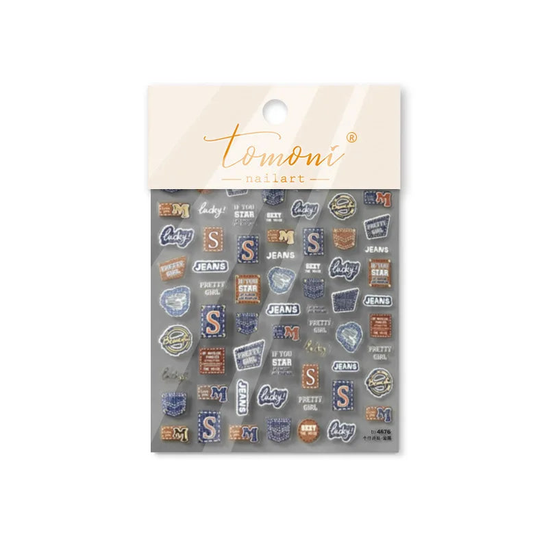 Round Jeans Square Sexy Blue Series Cowboy Lucky Beautiful Letter Self Adhesive Nail Art Sticker Pearl Rhinestone Manicure Decal (ONLINE ORDER ONLY)