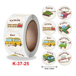 100-500Pcs 1inch Cartoon Car Aircraft Excavator Stickers Children's Toys Reward Learning English Label Stationery Gift Sticker (Online Order Only)