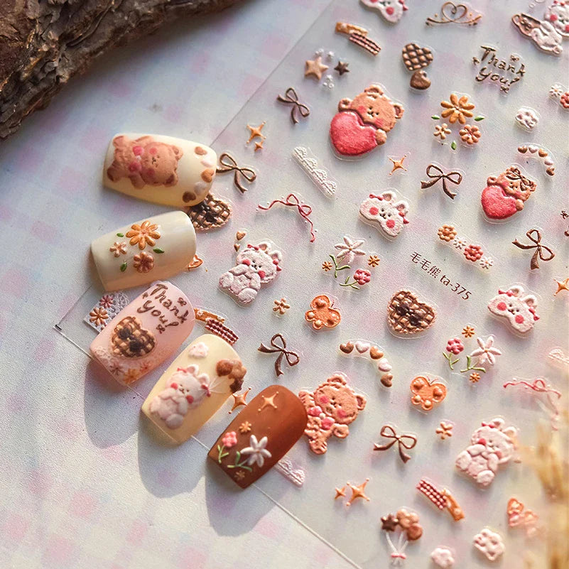 Cookies Chocolate Love Heart Flower Bowknot Rabbit Bunny Lace Bear Star Bouquet Rabbit Adhesive Nail Art Sticker Manicure Decal (ONLINE ORDER ONLY)