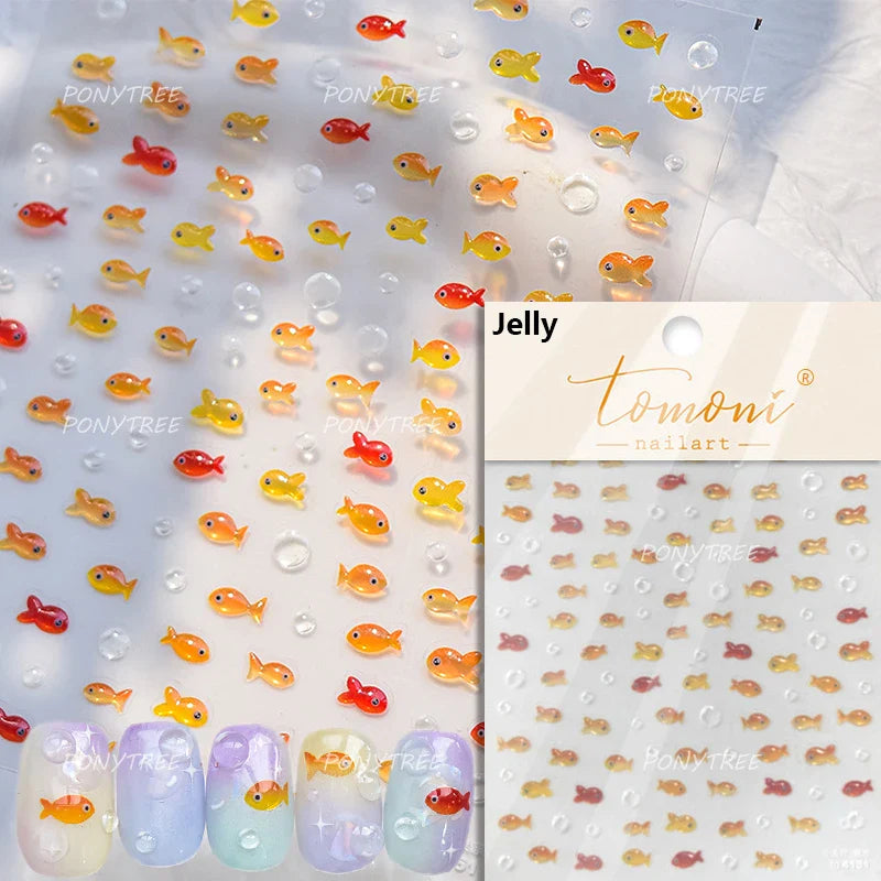 Lotus Flower Leaf Goldfish Ripple Wavelet Water Droplet Lotus Pond Brocaded Carp Self Adhesive Nail Art Stickers Manicure Decals (Online Order Only)